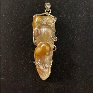 Baroque Pearl Pendant Wire Wrapped Sterling Silver.